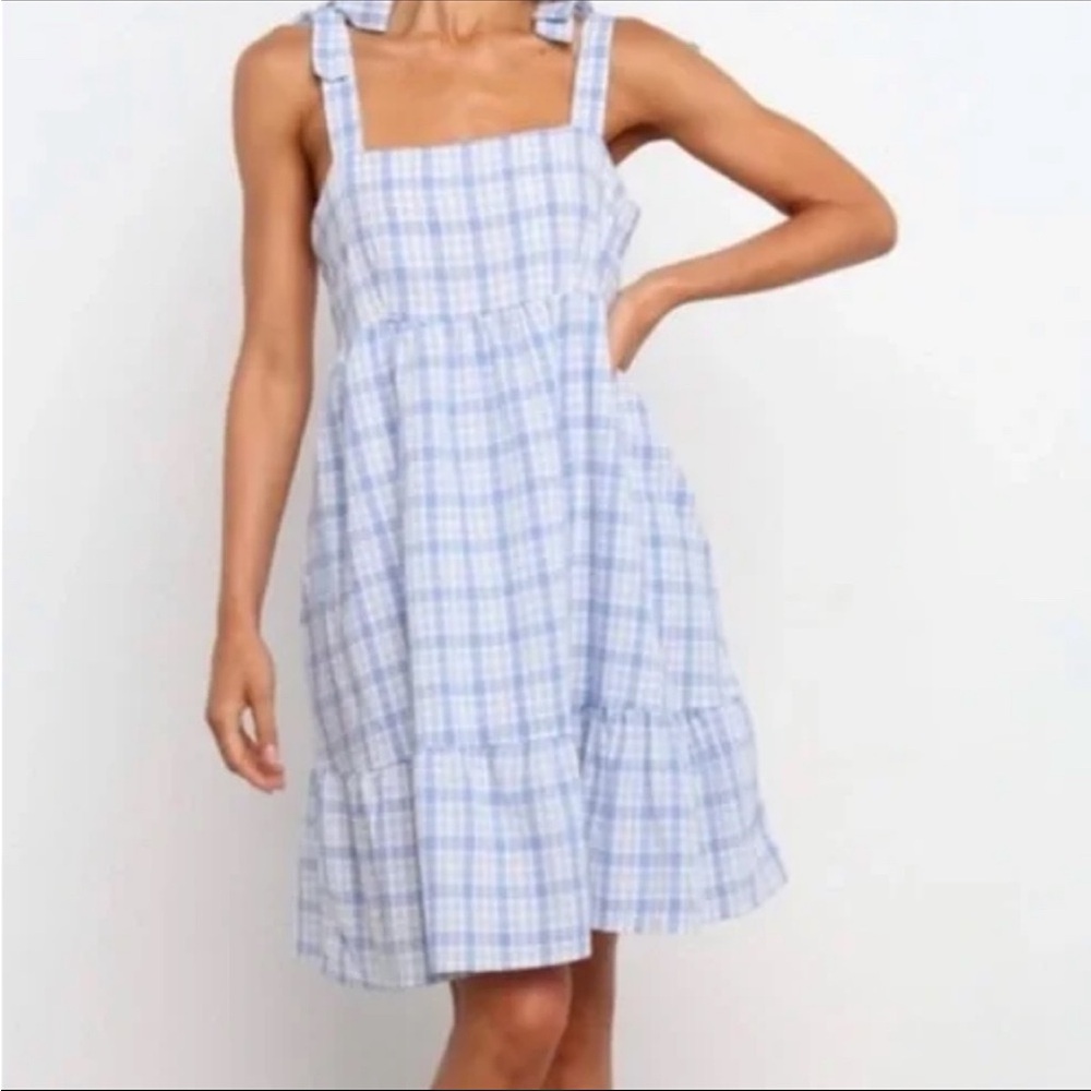 NWOT Petal & Pup Blue Gingham Tie Strap Dress